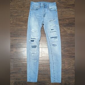 American Eagle Next Level Stretch Skinny Jeans Distressed Light Denim Wash